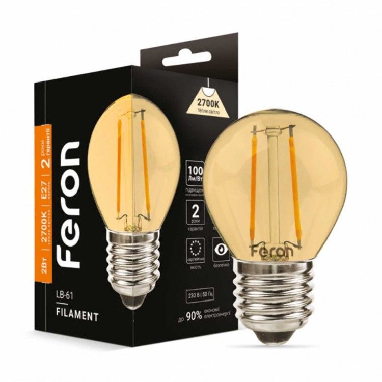 LED лампа FILAMENT G45 LB-61 2Вт E27 2700K із золотим напилом