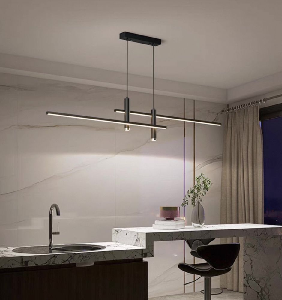 Підвісна видовжена чорна люстра Linear Led Ø 120 см