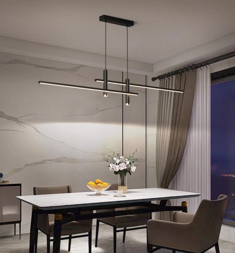 Підвісна видовжена чорна люстра Linear Led Ø 120 см