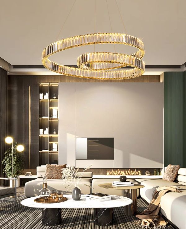Елегантна золота люстра з підвісним кришталевим Pair Circle Crystal Ø 80 см