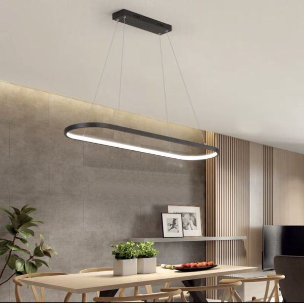 Підвісна чорна люстра Oval Led Lamp довжиною 100 см