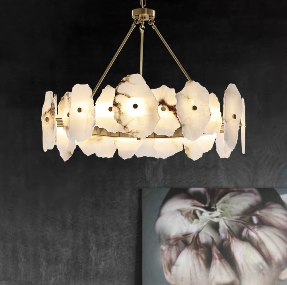 Підвісна люстра Marble Lamps у кольорі бронза з натуральним мармуром, діаметр 80 см