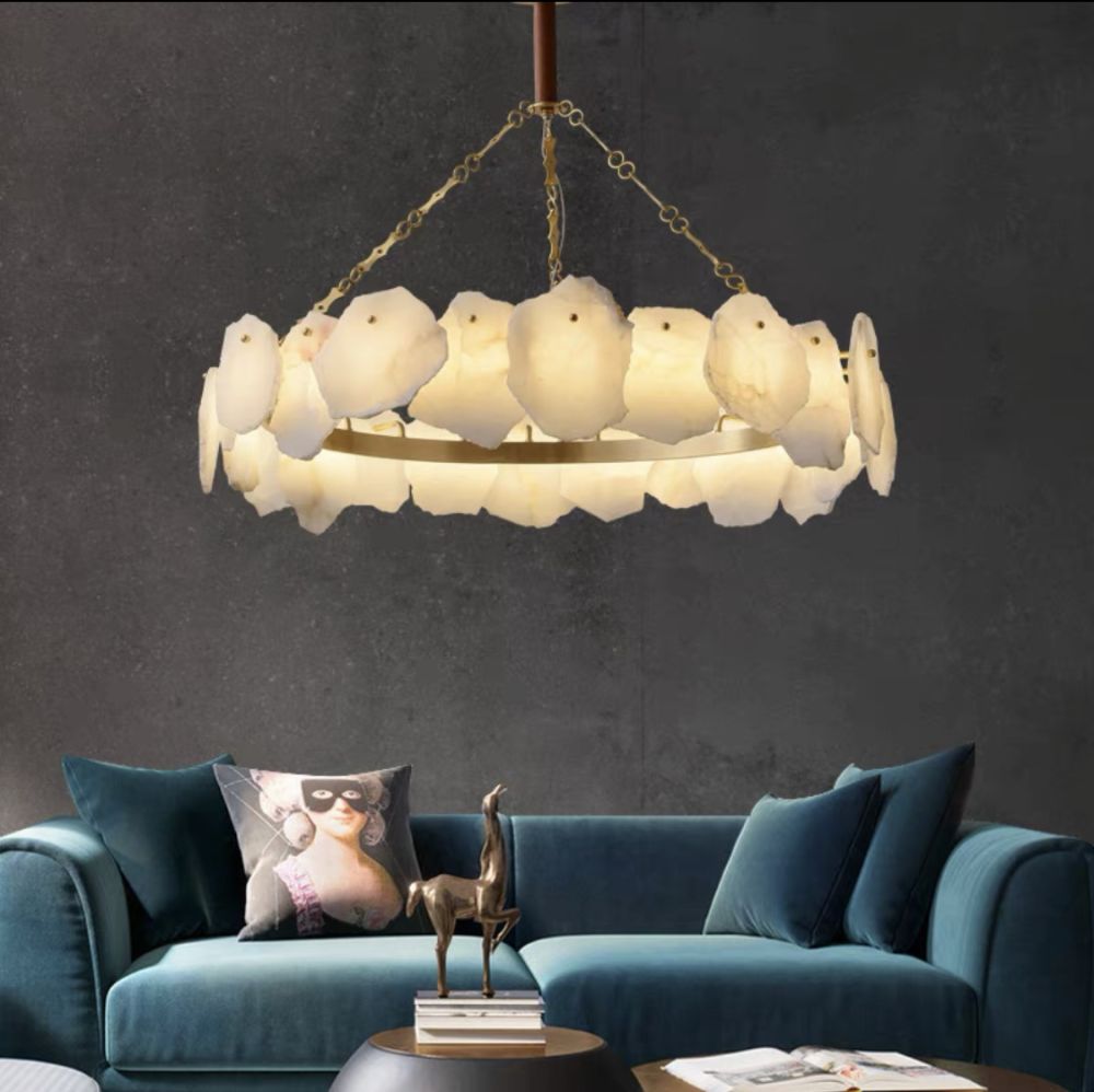 Підвісна люстра Marble Lamps у кольорі бронза з натуральним мармуром, діаметр 80 см