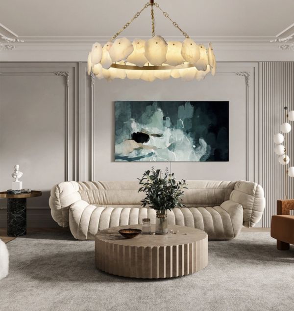 Підвісна люстра Marble Lamps у кольорі бронза з натуральним мармуром, діаметр 80 см