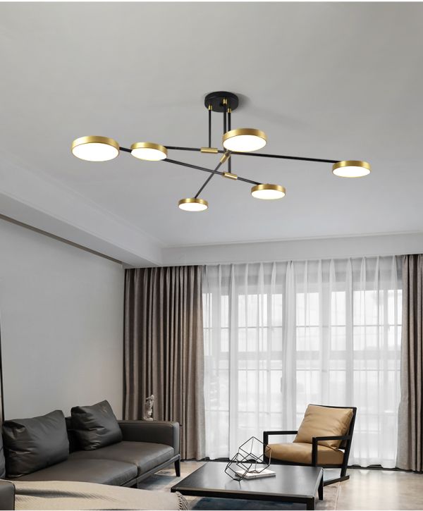 Cвітлодіодна потолочна люстра Molecular Led Lamp в чорному кольорі з бронзовими плафонами