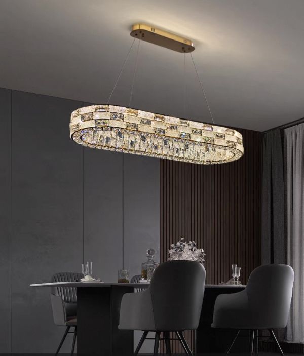 Підвісна видовжена золота кришталева люстра Luri Led Crystal Ø 100 см