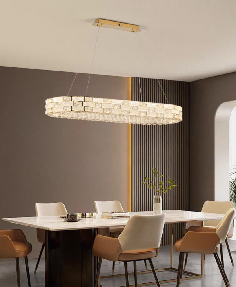 Підвісна видовжена золота кришталева люстра Luri Led Crystal Ø 100 см
