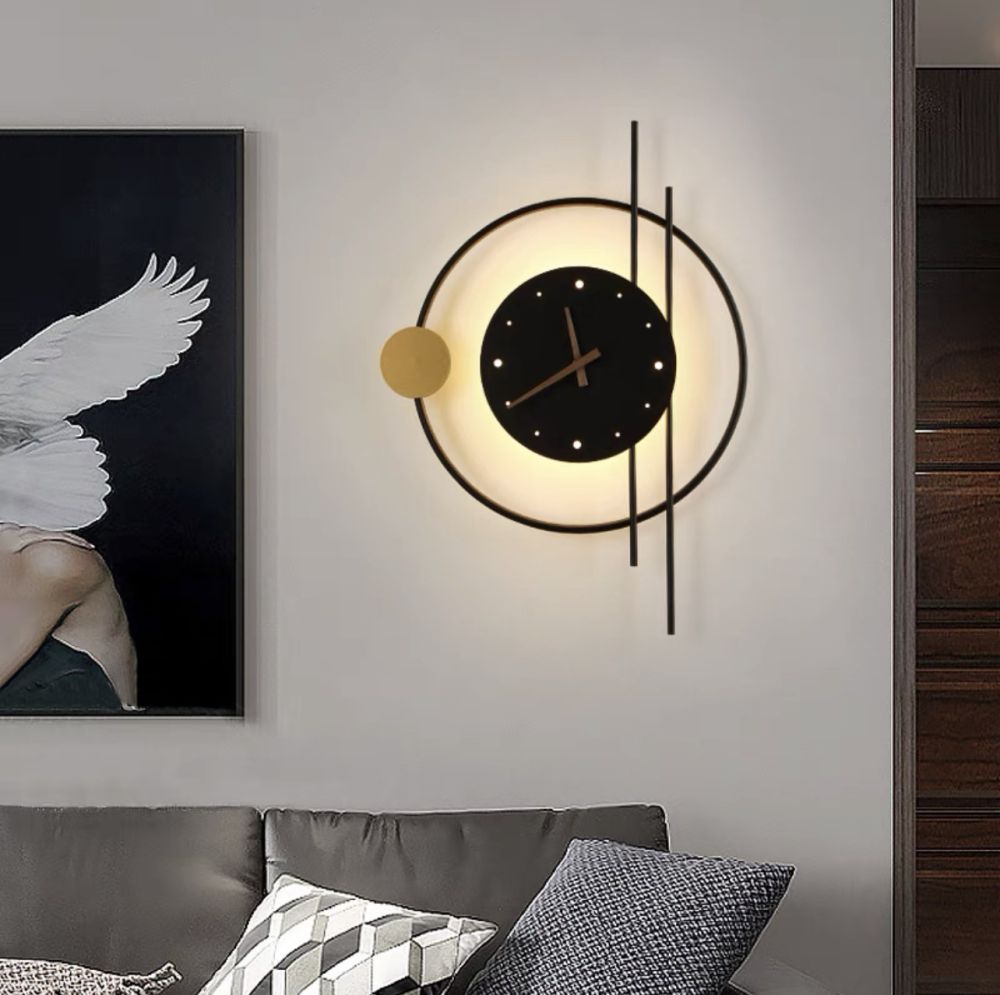 Світлодіодне бра-годинник Clock Lamp D-570 чорного кольору