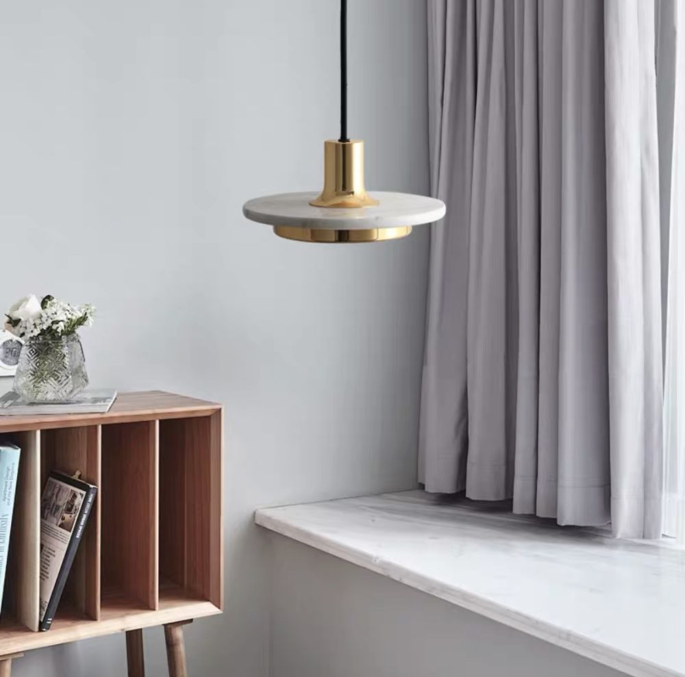 Підвіс Led на 15 ват Marble Lamp натуральний білий мармур і бронзовий метал