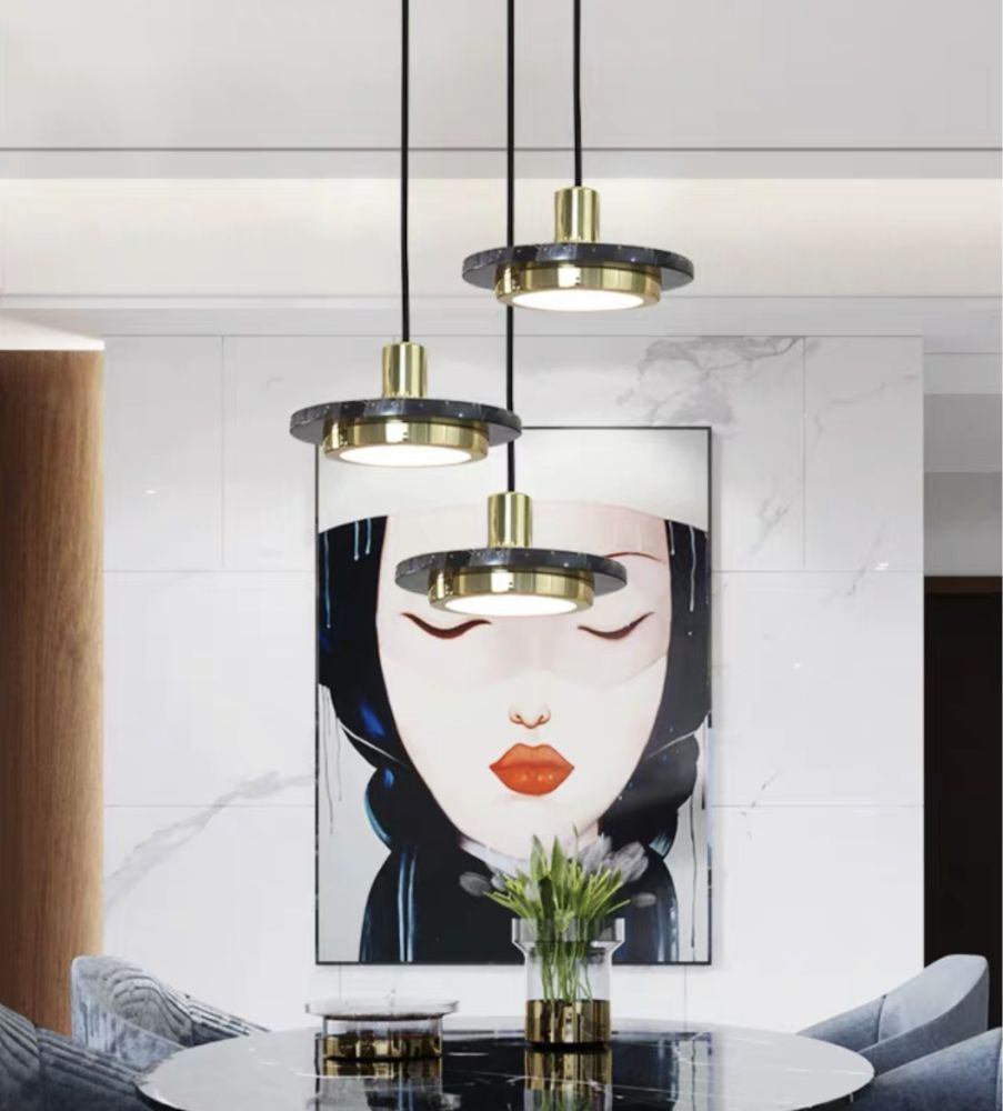 Підвіс Led на 15 ват Marble Lamp натуральний чорний мармур і бронзовий метал