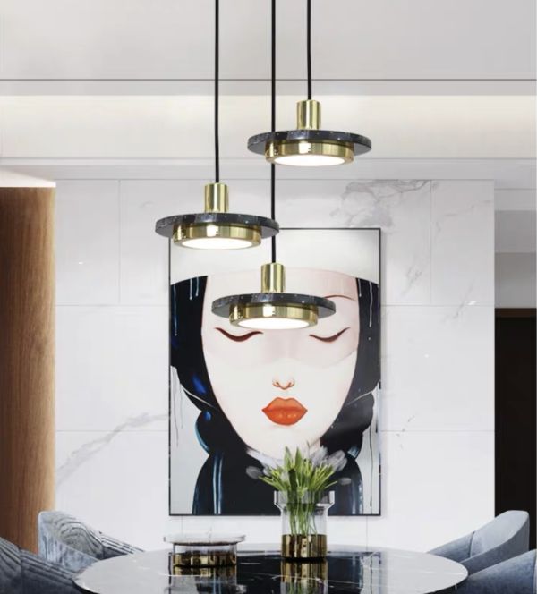 Підвіс Led на 15 ват Marble Lamp натуральний чорний мармур і бронзовий метал