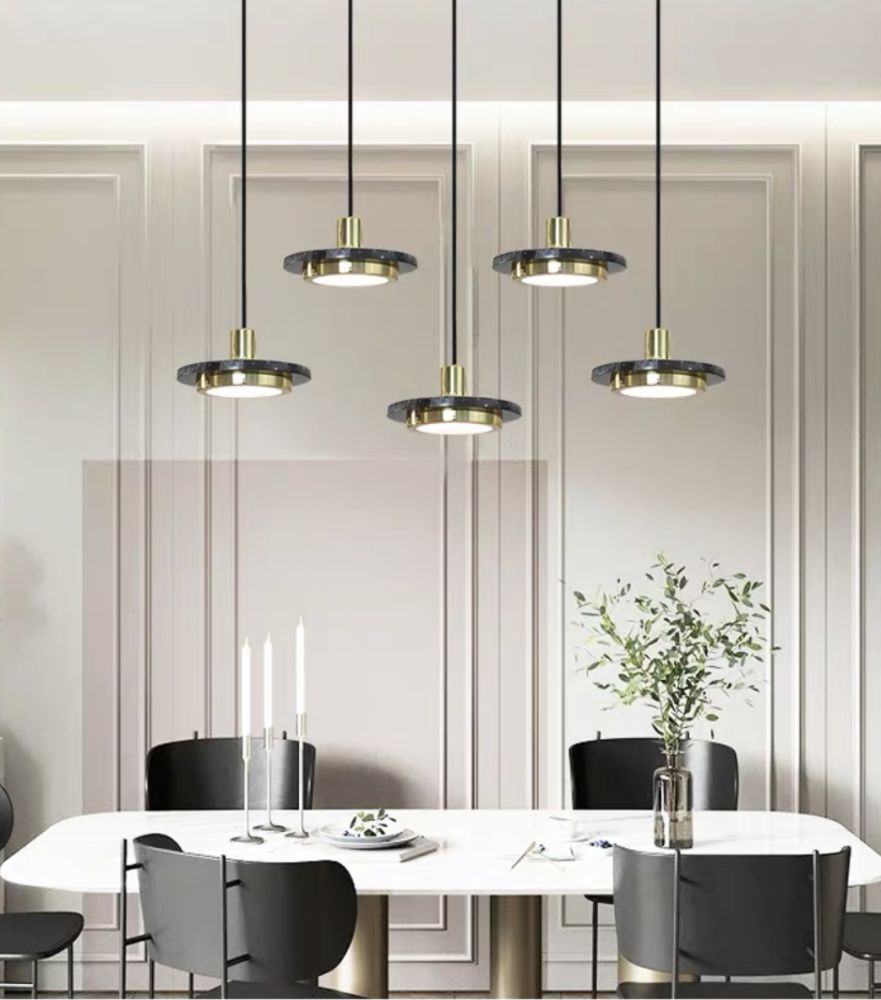 Підвіс Led на 15 ват Marble Lamp натуральний чорний мармур і бронзовий метал