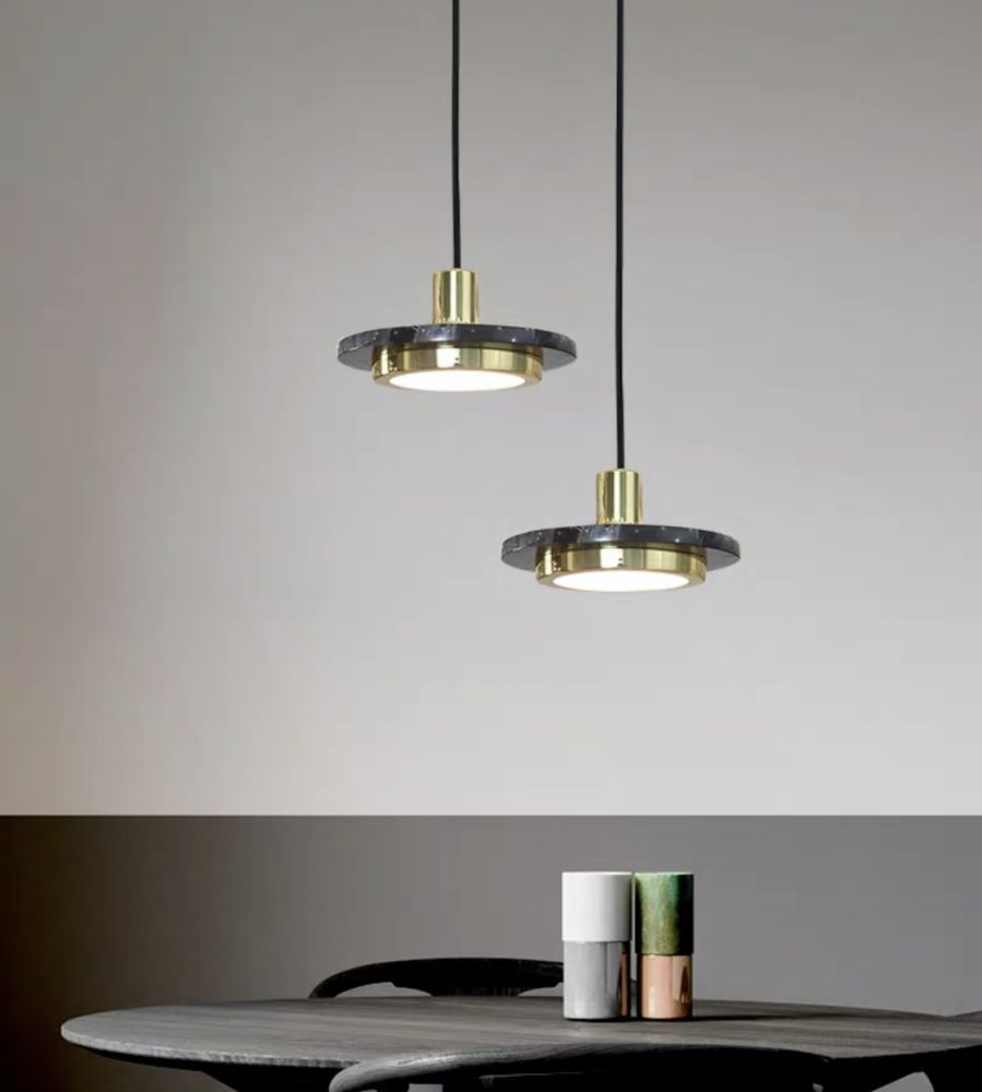 Підвіс Led на 15 ват Marble Lamp натуральний чорний мармур і бронзовий метал