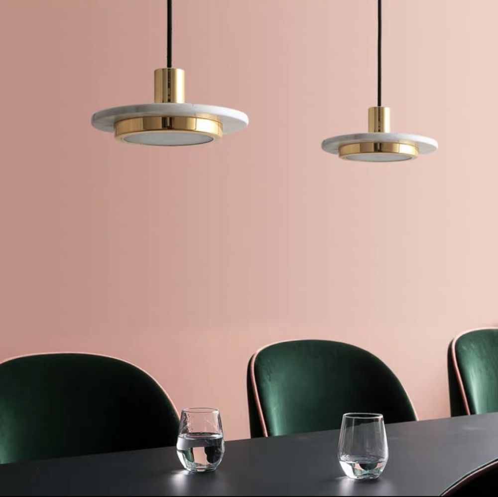 Підвіс Led на 15 ват Marble Lamp натуральний білий мармур і бронзовий метал