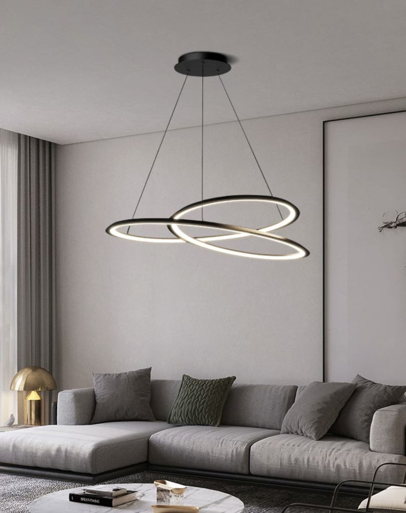 Підвісна металева люстра чорна на 3 режими освітлення Pin Black Lamp діаметром 100 см