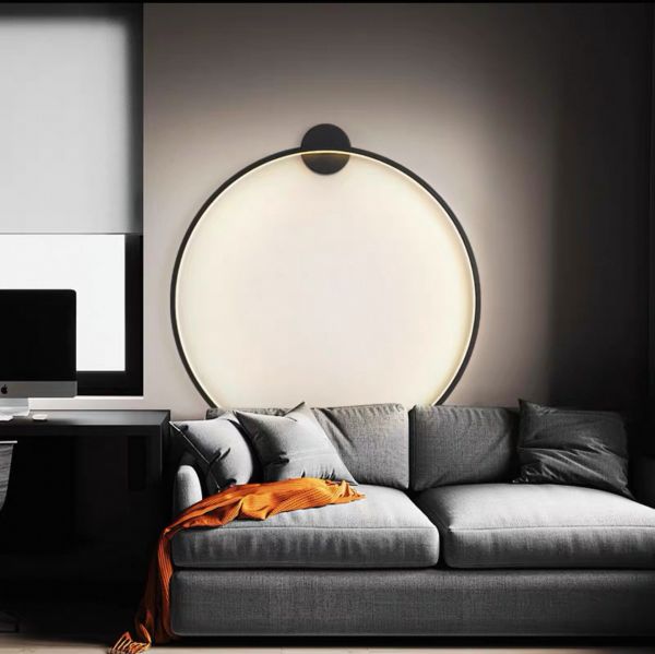 Настінний чорний світильник Round Led Black Ø 80 см
