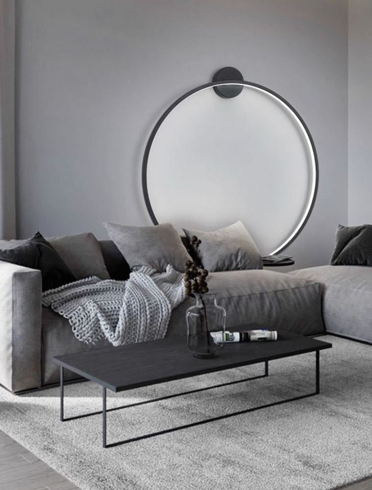 Настінний чорний світильник Round Led Black Ø 80 см
