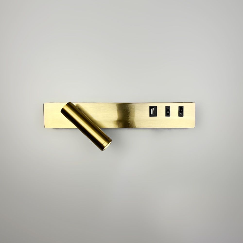 Латунне бра з поворотним спотом зліва + розʼєм USB WJ 028/2 R AB (правий)