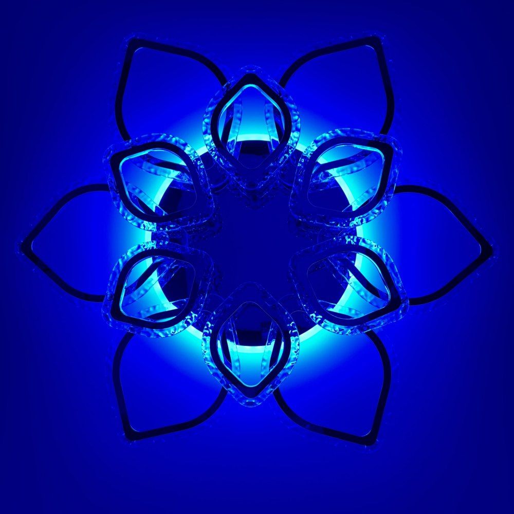 Люстра стельова AZALIA RGB 150W у формі пелюстки хром з пультом та мобільним додатком