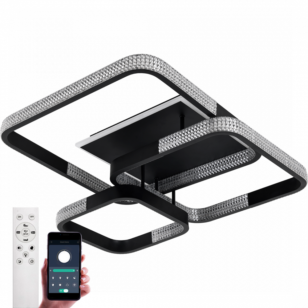 Люстра світлодіодна з пультом AKRILIKA SQUARE 130W 4S BLACK підключення до смартфону
