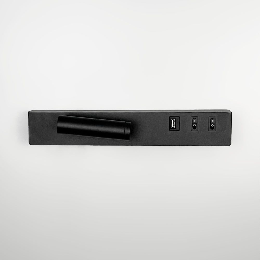 Чорне бра з поворотним спотом зліва + розʼєм USB WJ 028/2 R BK (правий)
