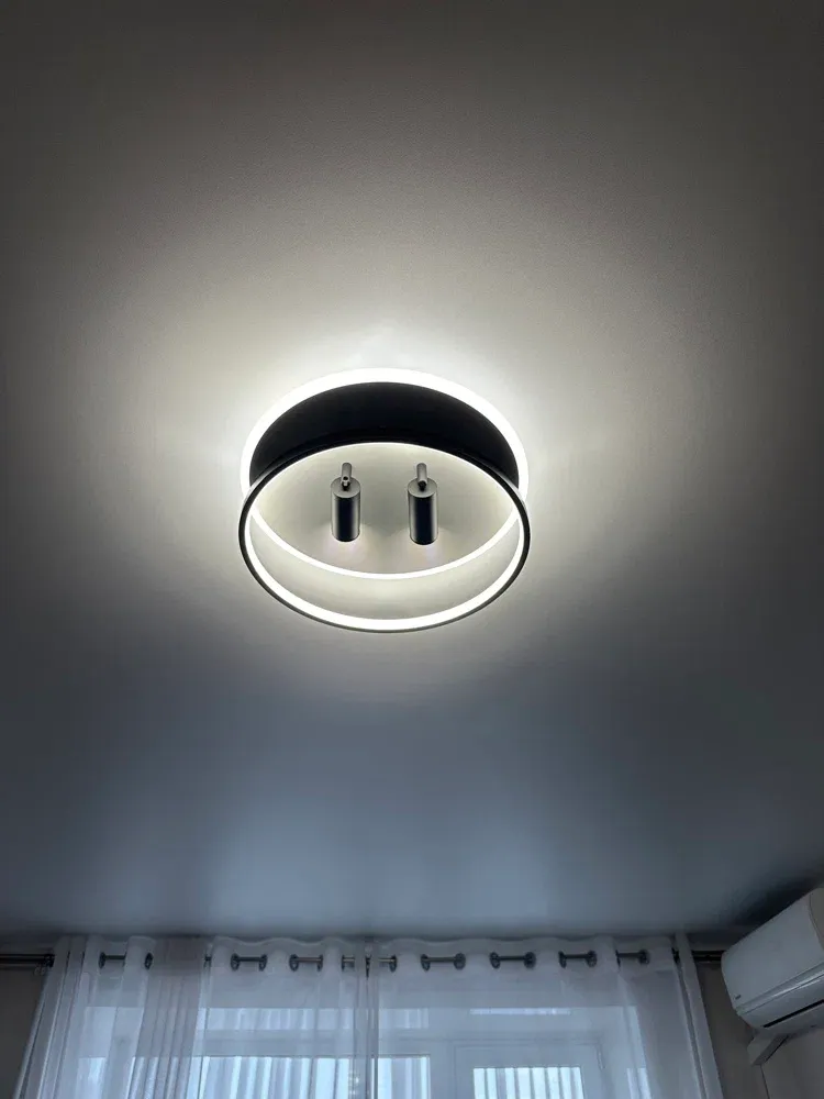 Люстра світлодіодна кругла чорно-біла з пультом та 2 спотами GEOMETRIA 100W 2R