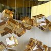 Золотий арт-світильник з янтарними та прозорими кубічними кристалами 60х30 см MB010-300*600 GD+AM+CL