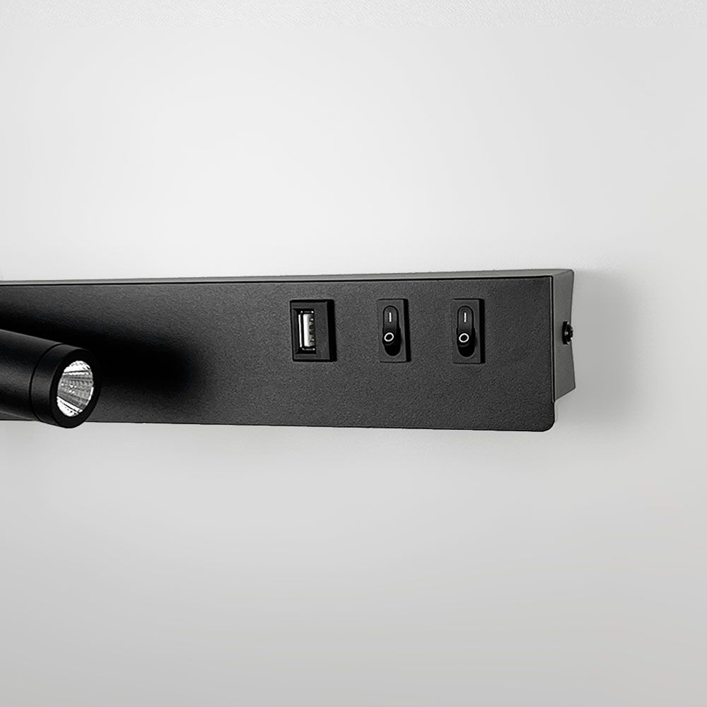 Чорне бра з поворотним спотом зліва + розʼєм USB WJ 028/2 R BK (правий)
