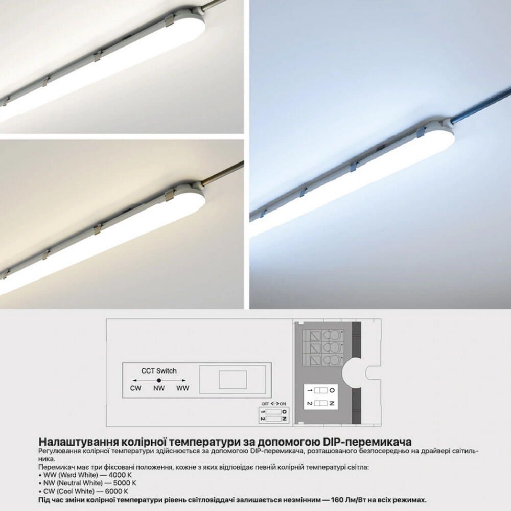 Світильник LED RAYFOR WL01 1200мм 40W 6400Lm 3CCT IP66 Philips
