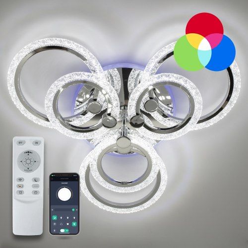 Люстра світлодіодна з пультом LILY RGB 90W Ø 60 см хром
