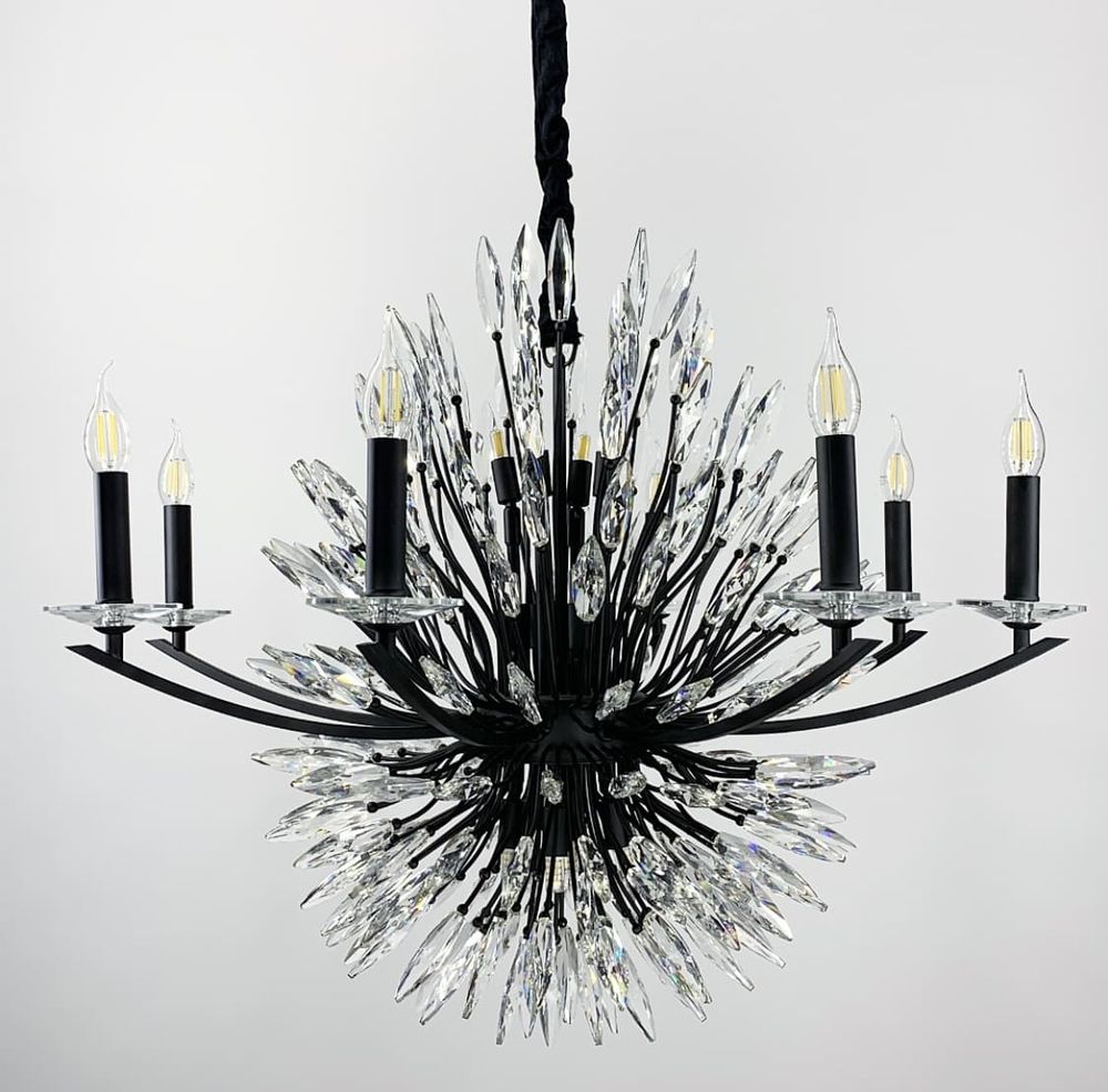 Кришталева чорна люстра Lily Buds на 8 ріжків-підсвічників MD 8058-8 Black