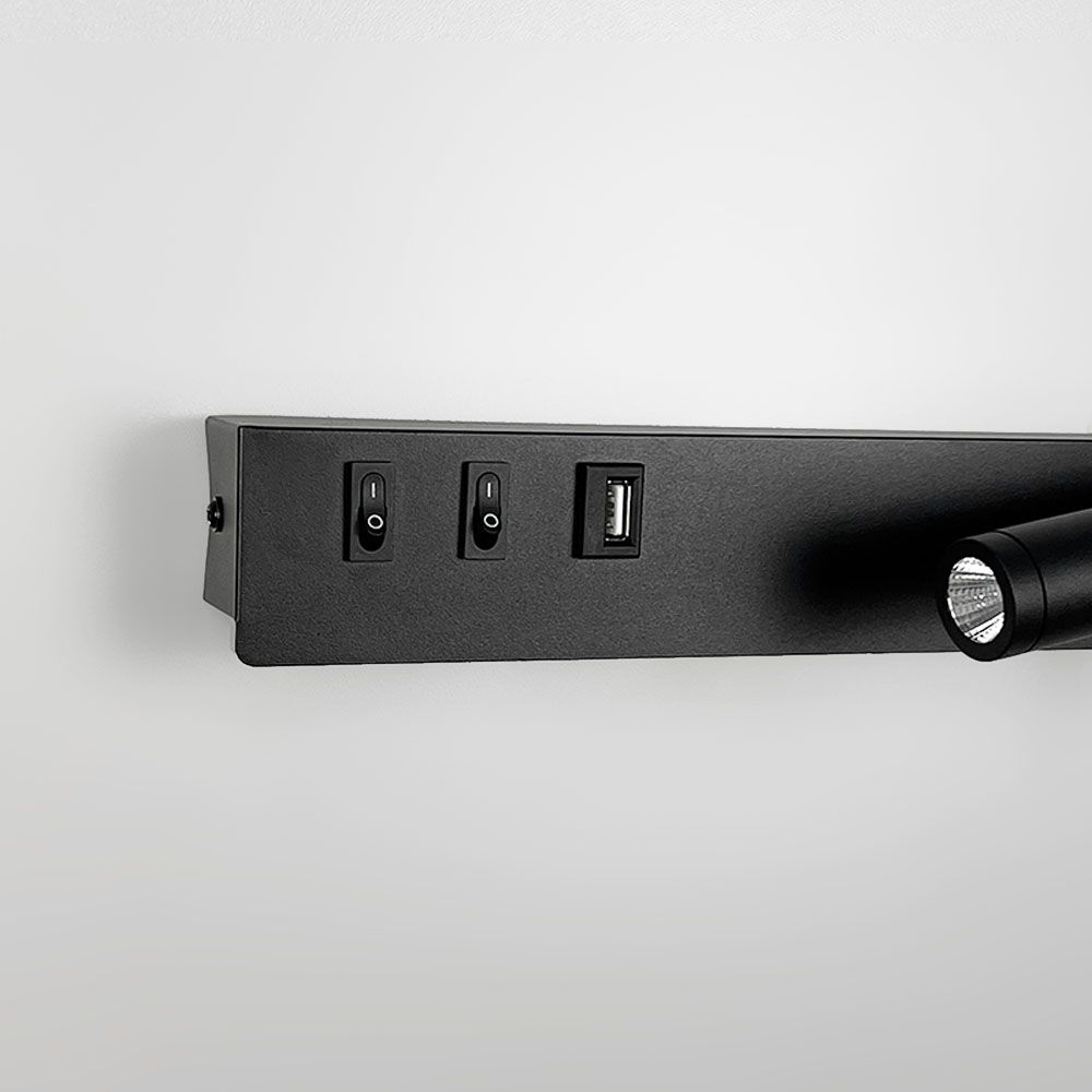 Чорне бра з поворотним спотом справа + розʼєм USB WJ 028/2 L BK (лівий)