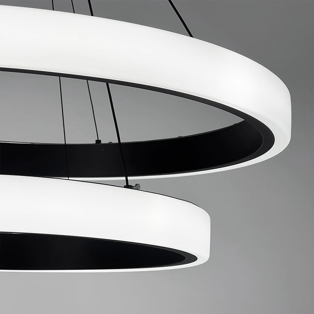 LED люстра підвісна в подвійному кільцевому чорному корпусі Ø 70+50 см MJ313-700+500 BK