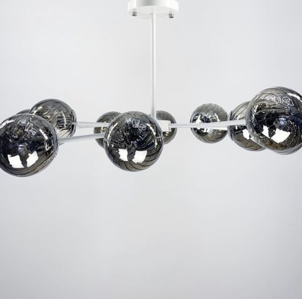 Стельова люстра на 10 плафонів в білому корпусі прозорий плафон