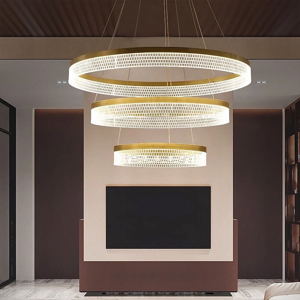 Світлодіодна сучасна  золота LED люстра на 3 кільця з діаметром 40+60+80 см