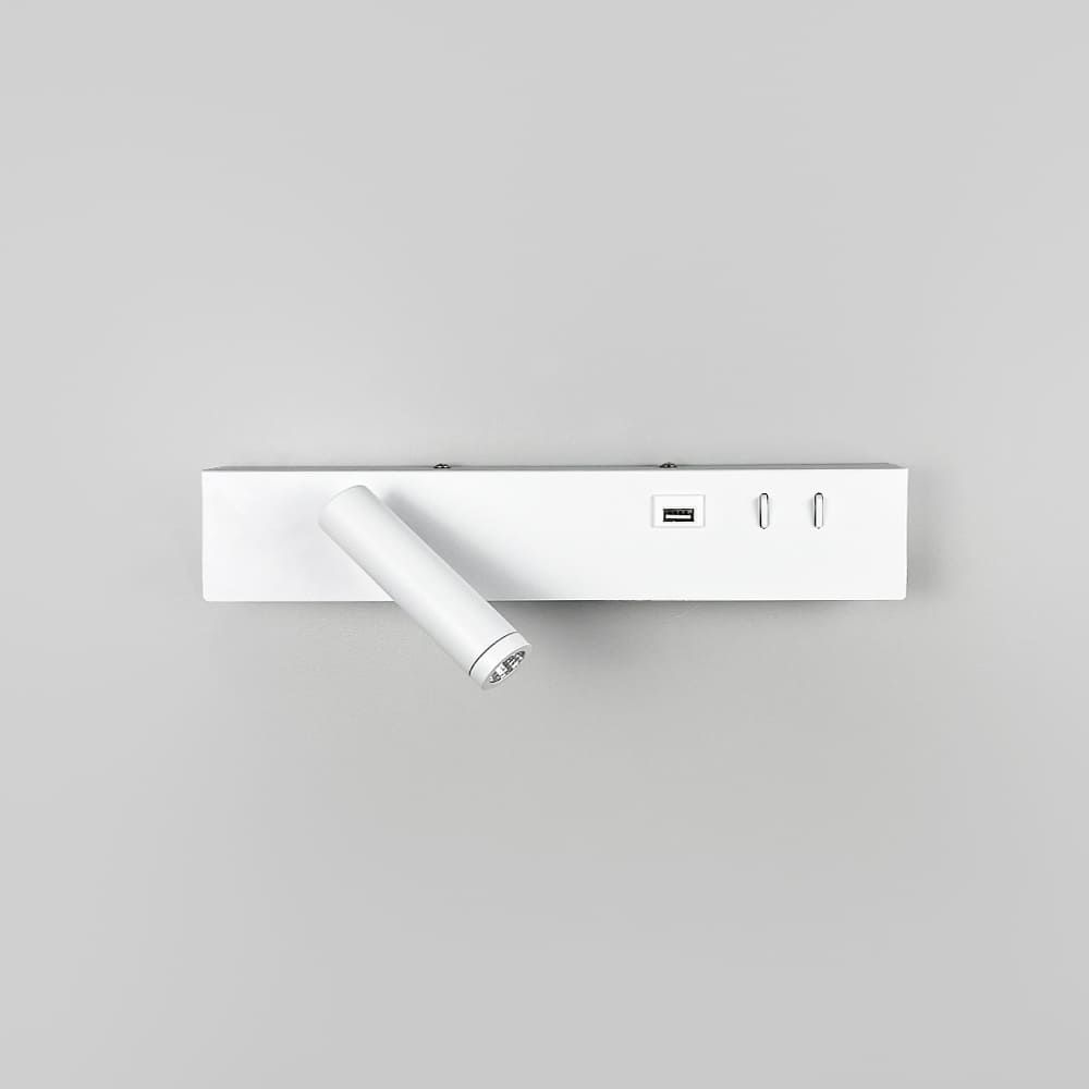Біле бра з поворотним спотом зліва + розʼєм USB WJ028/2 R WT (правий) + USB-A