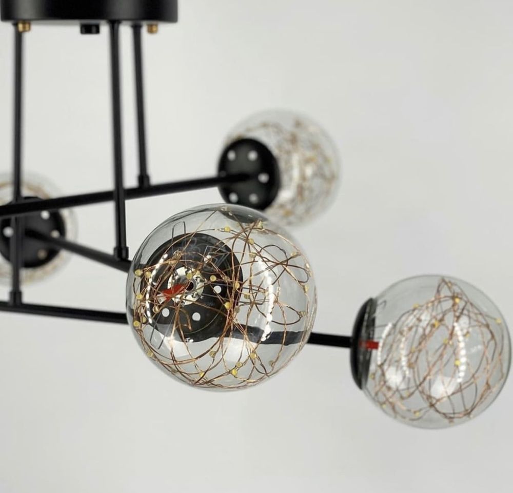 Стельова LED люстра на 6 плафонів із вбудованими світлодіодами в чорному корпусі K 26/6 BK