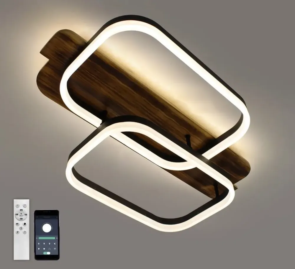 Свістлодіона люстра з дерева з пультом та мобільним додатком WOODY 95W
