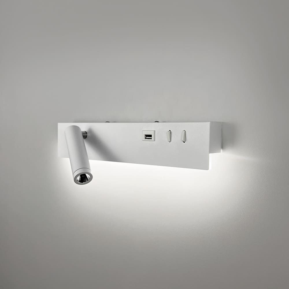 Біле бра з поворотним спотом зліва + розʼєм USB WJ028/2 R WT (правий) + USB-A
