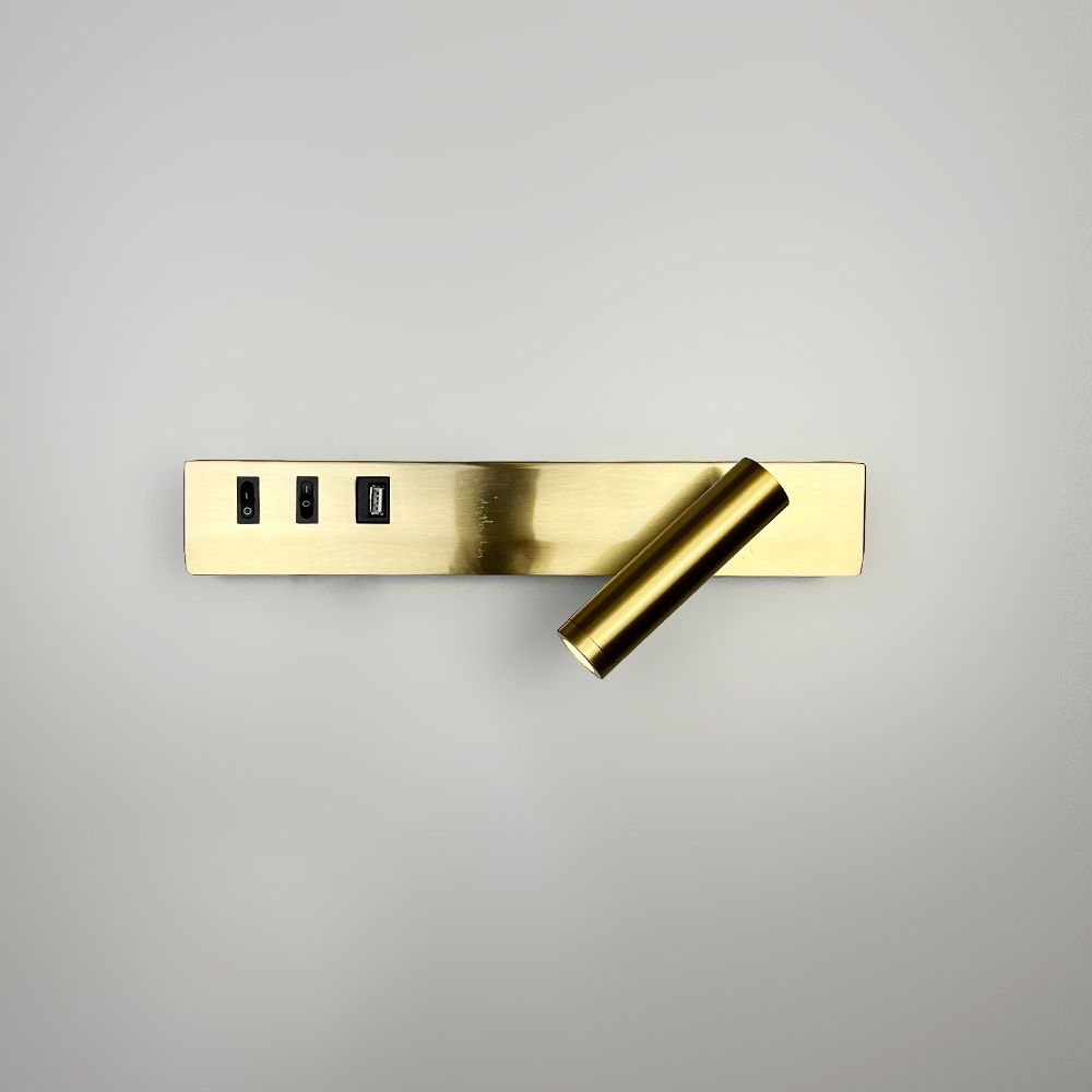 Латунне бра з поворотним спотом справа + розʼєм USB WJ 028/2 L AB (лівий)