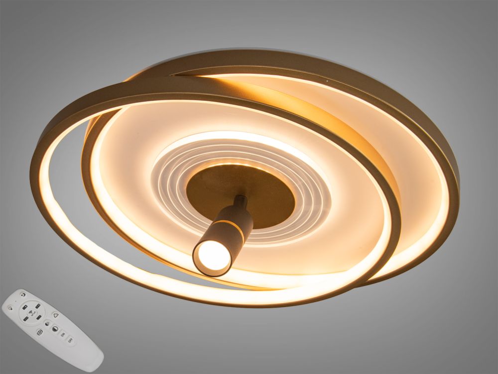 Світлодіодна золота люстра кругла із спотом Ø 46*40 см 5532WH+G dimmer 66 W