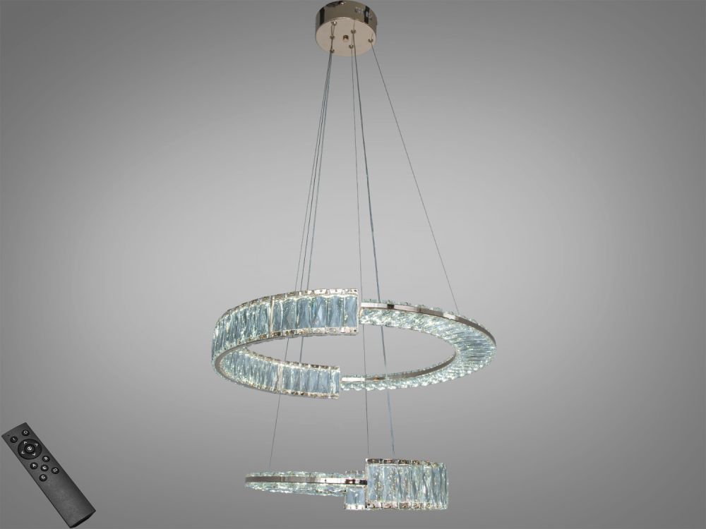 Підвісна кришталева золота LED люстра Ø 58 см 561/600+400G на 2 кільця