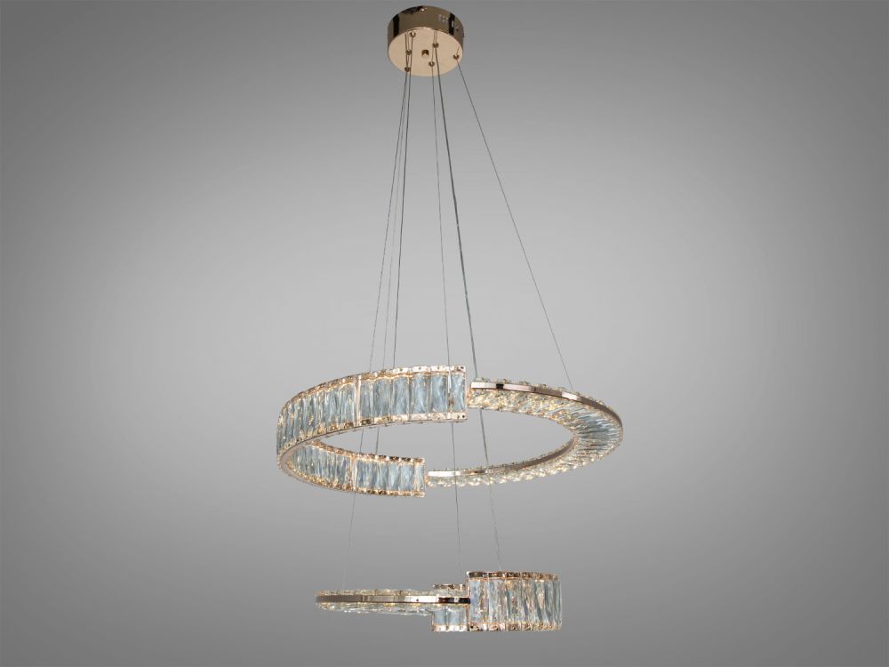 Підвісна кришталева золота LED люстра Ø 58 см 561/600+400G на 2 кільця