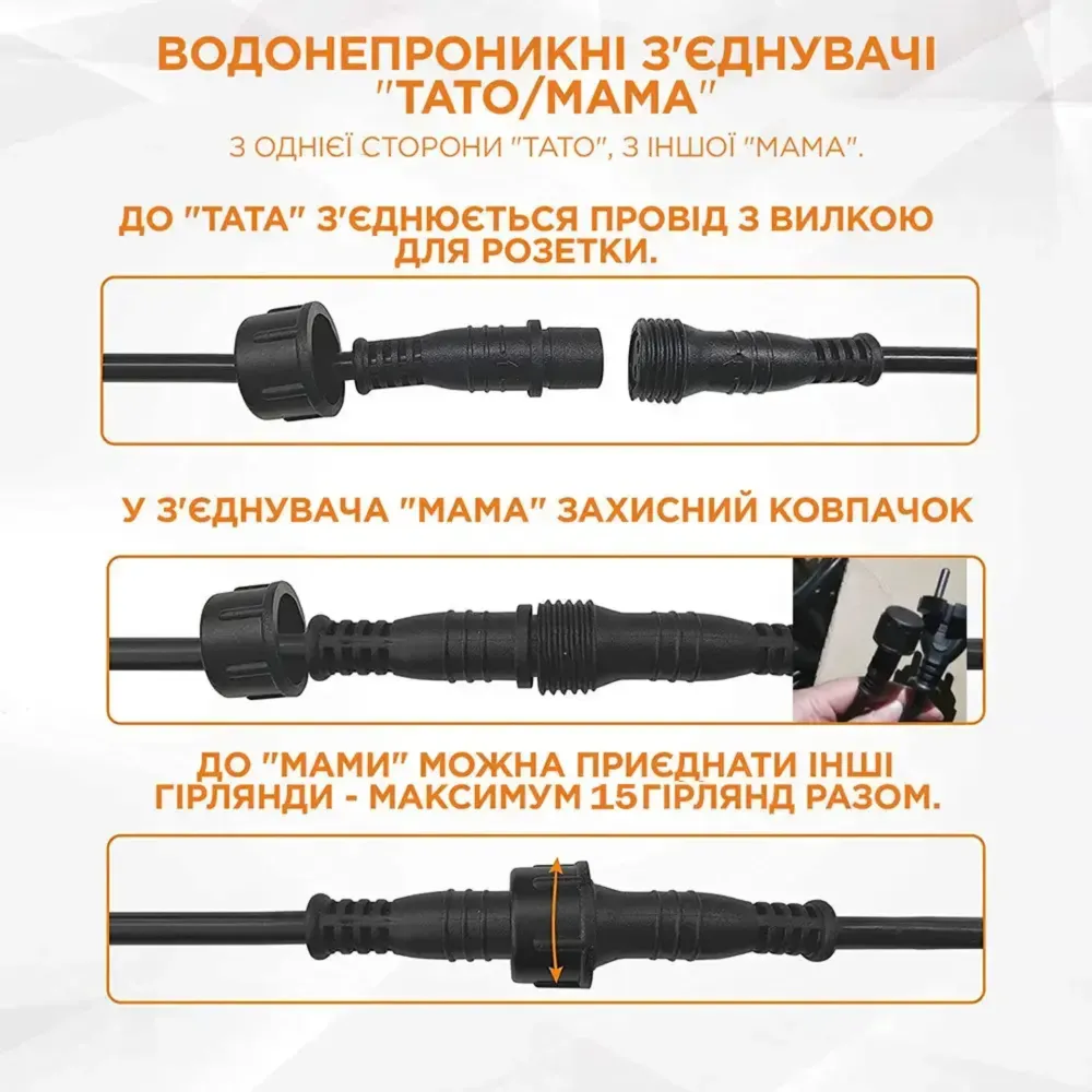 Вулична ретро гірлянда 10 метрів в комлекті 20 ламп 1W 2500K тепле світло