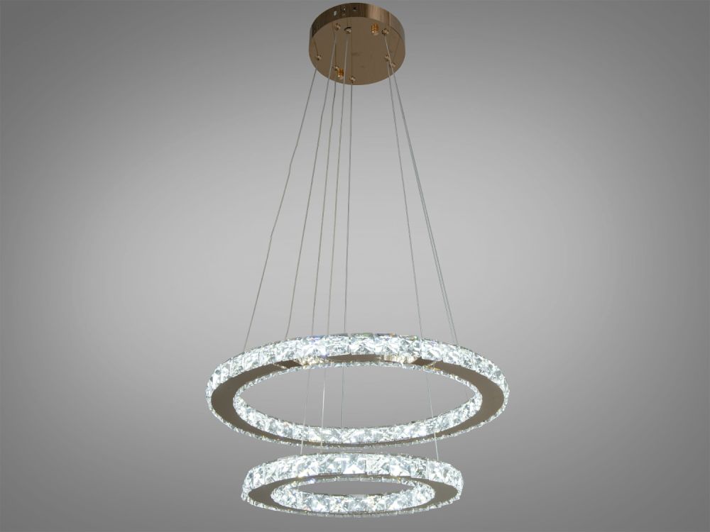 Сучасна LED люстра підвіс "Кришталеві кільця", 55W, золото 7206-6W/480+340G