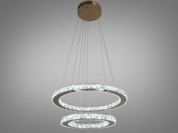 Сучасна LED люстра підвіс "Кришталеві кільця", 55W, золото 7206-6W/480+340G