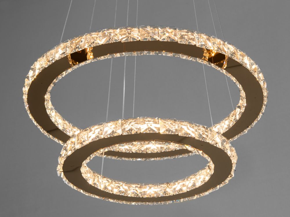 Сучасна LED люстра підвіс "Кришталеві кільця", 55W, золото 7206-6W/480+340G