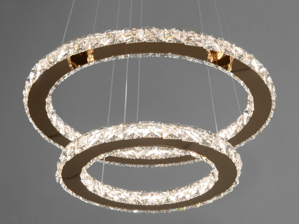 Сучасна LED люстра підвіс "Кришталеві кільця", 55W, золото 7206-6W/480+340G