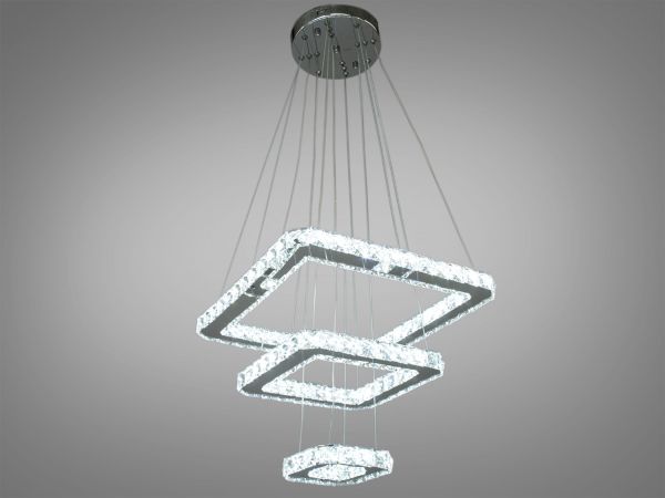 Світлодіодна кришталева люстра-підвіс на 3 квадратів 7262/S 40 W з пультом