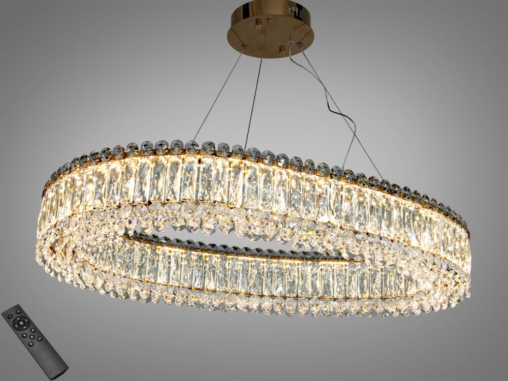 Підвісна кришталева золота люстра 7930/800x550S-gold Ø 83 см 68 W